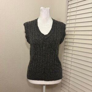 Vintage 80s Lord and Taylor 100% shetland wool gray cable knit sweater vest